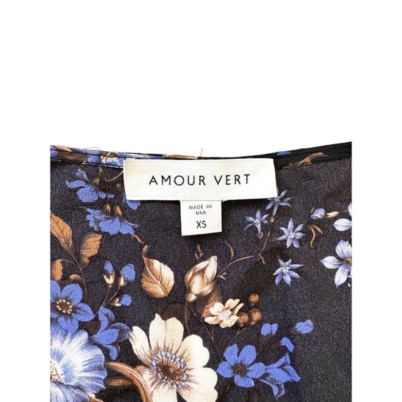 Amour Vert Floral Print Silk Blouse Top V Neck Waist Wrap Long Bell Slv - Picture 3 of 12